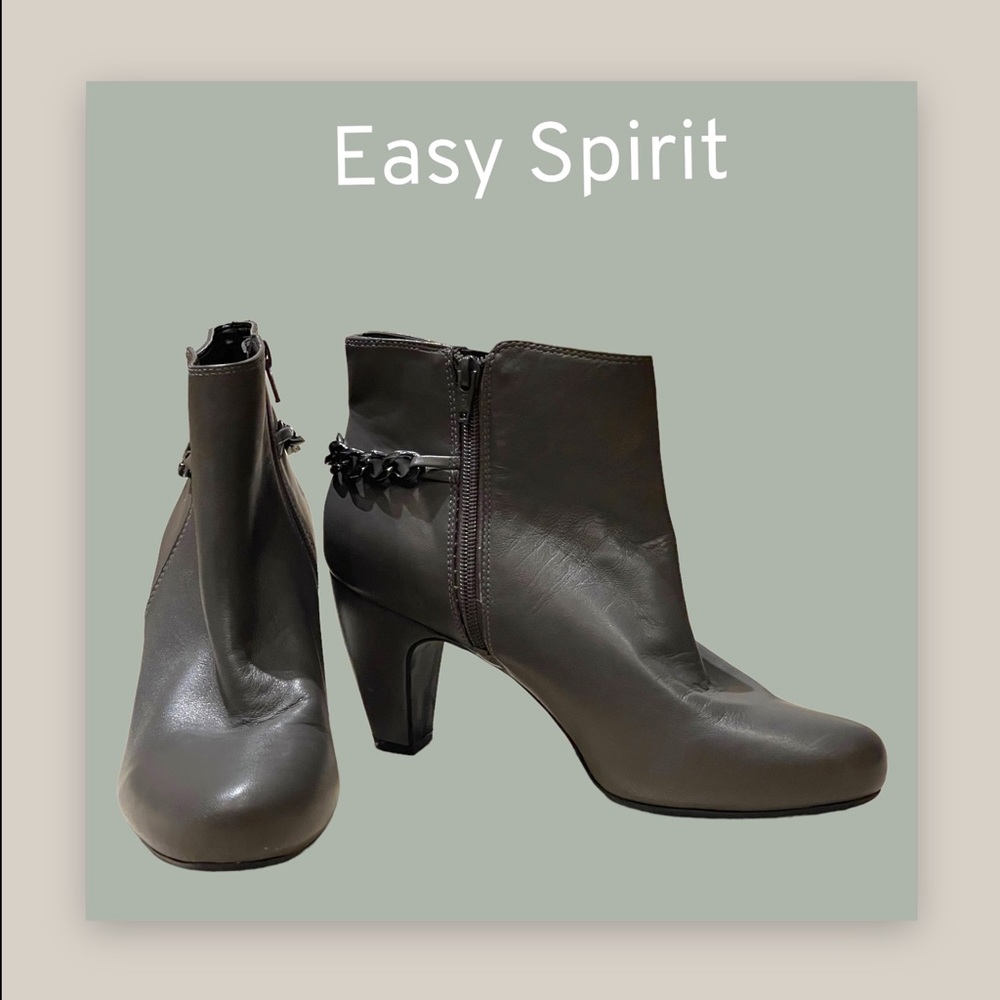 EASY SPIRIT ESPARILYNN  LEATHER ANTI-GRAVITY BOOTS BOOTIES GRAY CHAIN Sz 10M